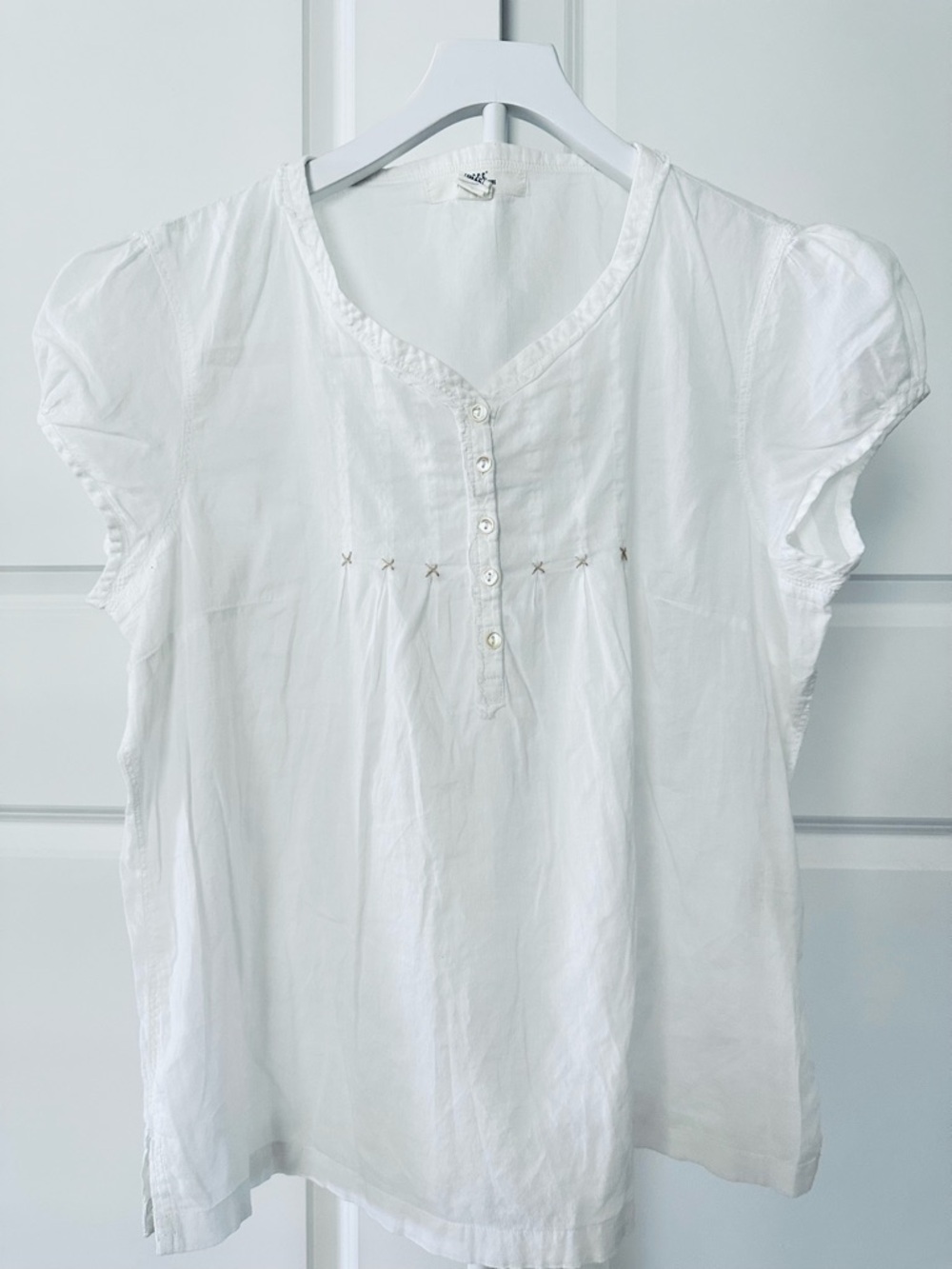Women’s L.O.G.G. Short Sleeve Soft White Transparent Blouse Size 16 Regular